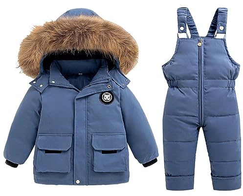 Flickkläder vinter barn flickor och pojkar enfärgad snökläder byxor och jackor kläder kappa set underkläder, Färg: blå, 4-5 ans