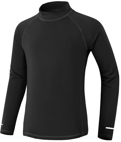 Kinder UV Shirt Langarm mit Reflektorstreifen Jungen Mädchen Badeshirt UPF 50+ Sonnenschutz Schwimmshirt Rashguard Schnelltrocknend Chlorresistent Schwarz 11-12 Jahre