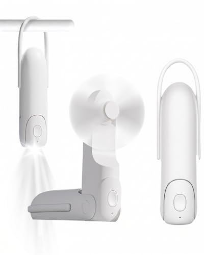 Hingue Mini Ventilatore Portatile 3 in 1, 3 Velocità del Vento [8–22 ore di Autonomia], Alimentazione con Power Bank, Funzione Torcia, Ventilatore Tascabile Portatile – Blanco