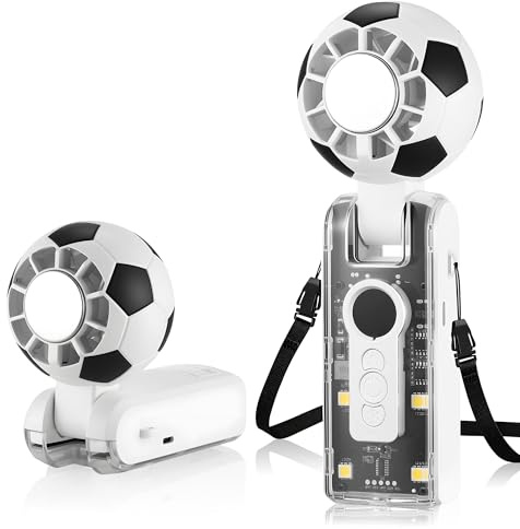 Ventilador de Mano Portatil con Refrigerador de Hielo, Mini Ventilador Portatil en Forma de Balón de Fútbol, Ventiladores Pequeños con 6 Velocidades (1-100) & Pantalla LED para Oficina, Viaje (Blanco)