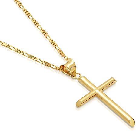 Cadena de Oro 24K con Dije de Cruz para Hombres, Mujeres c/Broche Sólido fuerte estilo de eslabón cubano Miami (22)
