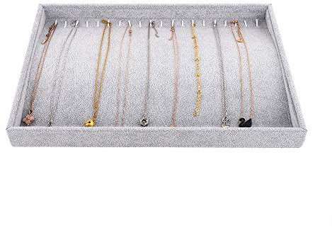 Emibele Ripiano Gioielli 20 Scomparti, Portagioie con Imbotittura in Veluto, Accessori Gioielleria, Ripiani portagioie per Gioielli, Collane, Orologi, Orecchini - Grigio