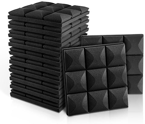 Fstop Labs 12 Stücke Schallabsorber, 3D Hochdichte Akustikschaumstoff, Hall-Echo-Fliesen reduzieren, für Wand, Tonstudio, Arbeitszimmer, Aufnahmestudios, Büro, 30 x 30 x 5 cm Schwarz Mushroom