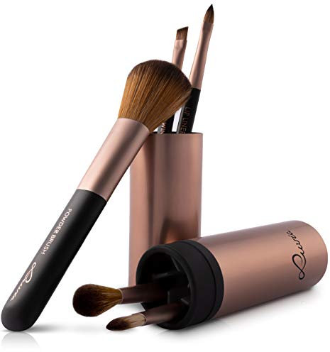 Set de pinceaux de maquillage Luvia, Set de voyage Cappuccino, 5 pinceaux cosmétiques véganes incluant un étui à pinceaux de maquillage