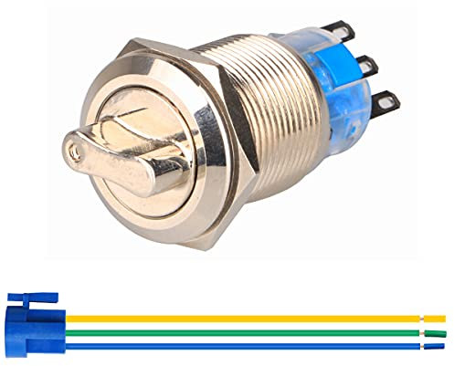 Gebildet 19mm Interrupteur à Bascule Rotatif à Verrouillage avec Deux Positions NO/NC 0-250V Interrupteur de Sélection Rond avec Prise de Fil