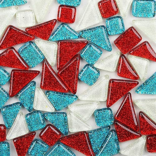 200g Tesselles en Verre Colorées Irrégulière Carreaux de Mosaïque, Morceaux de Mosaïque en Verre pour Loisirs Créatifs, Décoration(Noël)