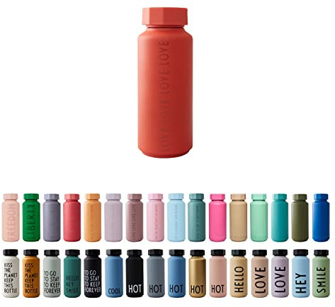 Design Letters Trinkflasche Edelstahl 500 Ml Rot Bottle | Thermoskanne BPA/BPS frei | Isolierflasche Edelstahl | Trinkflasche Auslaufsicher | Trinkflasche Sport | Thermosflasche 12h heiß 24h kalt