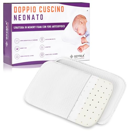 GOYSILA 2 Babykissen, Memory-Schaum, 30 x 20 cm, 100 % Baumwolle, Anti-Milben, hypoallergen, atmungsaktiv, Öko-Tex®, maschinenwaschbar, kompatibel mit Chicco Next2Me