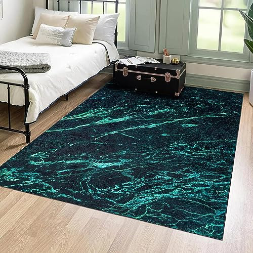 Mazovia Modern Teppich - Kurzflor Waschbar - Weich Teppich für Wohnzimmer, Schlafzimmer, Esszimmer – Teppiche Marmor Abstrakt Muster - Flaschengrün Grün 140 x 200 cm
