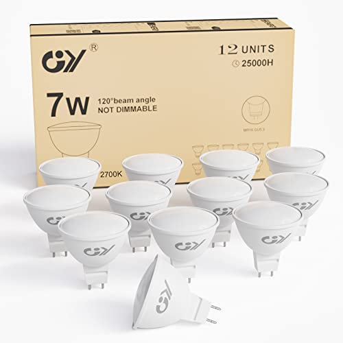 GY GU5.3 MR16 LED Warmweiss Lampe,7W 2700K 630 Lumen 12V AC/DC Warmweiß Glühbirnen,Ersetzt 60W Halogen Leuchtmittel,Abstrahlwinkel 120° Reflektor Lampen,Nicht Dimmbar LED Birnen,12 Stück