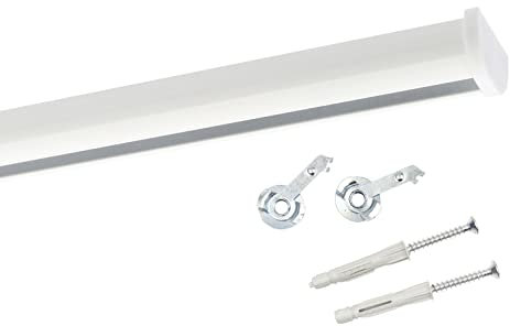 Deco-Raum Gardinenschiene auf Maß Aluminium Innenlauf eckig flach Deckenbefestigung Vorhangstange Flächenvorhang Schiene Innenlaufstange für Vorhänge mit Spannriegel weiss 250cm geteilt Round