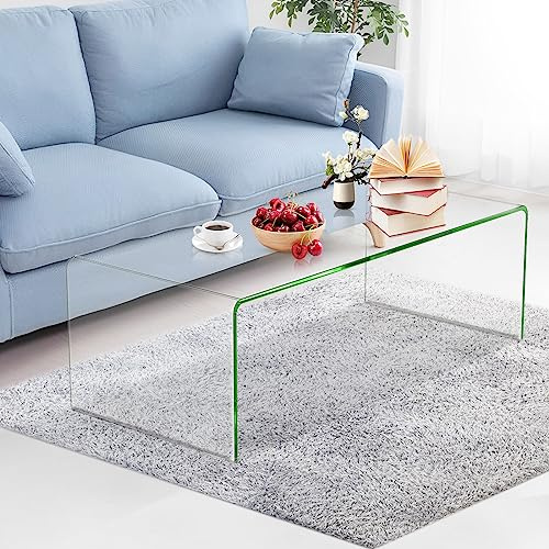 Giantex Table basse transparente en verre trempé, table basse rectangulaire, coins arrondis et bords lisses pour salon, table basse moderne de style minimaliste