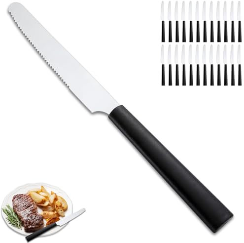 Funnydin 24 Pieces Dinner Knife Set, 8.3 Inch, Grade Stainless Steel Knives, Unique Black Handle, Dishwasher Safe, Kitchen Knife Sets for Home, Kitchen or Restaurant