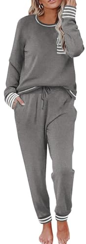 Ekouaer Pyjamas, dam, lång pyjamas-set, rund hals, pyjamas, tvådelat nattkläder, mjuka sovkläder, hemmakläder, loungewear med fickor, S–XXL