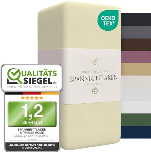 Strauss Home ® Jersey Spannbettlaken Spannbetttuch Bettlaken 100% Baumwolle 140x200-160x200 cm (Creme/Champagner/Natur)
