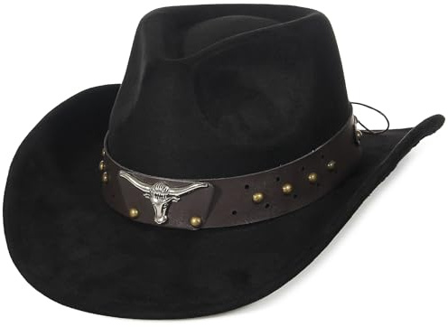 EOZY Suede Cowboy Hats for Men and Women Cowgirl Hat Roll Brim Adjustable Western Cowboy Hat with Leather Belt