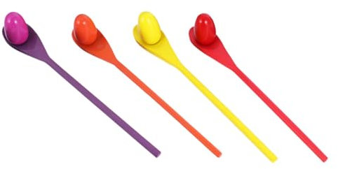 WHAMVOX Jeu D'équilibre des Œufs en Bois Garçon Et Filles 4 Cuillères Et 4 Œufs Colorés Jeu De Relais Extérieur pour Fête Et Pique-niques Défis D'équilibre pour Garçon Et Filles Et Adultes