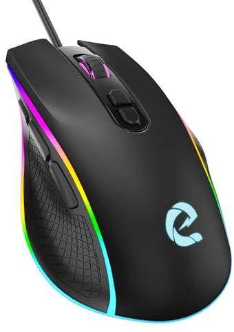 ELECGO RGB Mouse, 12800 DPI Mouse Ottico Cablato con 8 Pulsanti Programmabili e 14 Modalità di Retroilluminazione, Software Supporta Tasti Fai Da Te Pulsante Rapid Fire, Laptop/PC/Mac, Nero