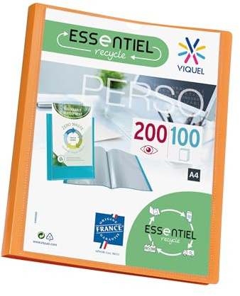 Viquel - Porte vues A4 200 vues ESSENTIEL - Porte documents personnalisable - Fabriqué en France - 100 Pochettes de qualité lisse - Orange