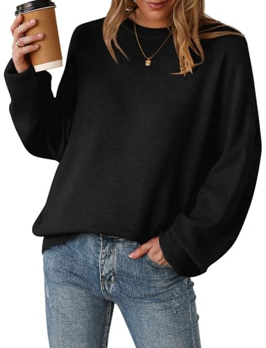 Arach&Cloz Women's Jumpers Wool Blend Oversized Jumper Casual Long Sleeve Sweater Crew Neck Fall Winter Outfits Tops(Black,L)