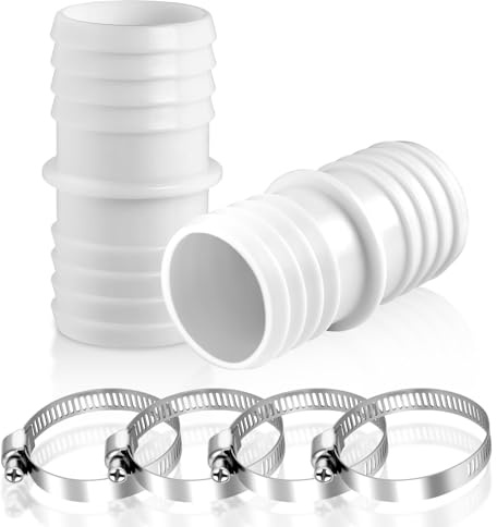 NUTKIT Adaptador Manguera Piscina 38 mm a 38 mm, 2 Piezas Conectores de Manguera, Conector para Manguera de Piscina,Boquilla de Manguera Doble, Adaptadores Bomba De Agua con 4 Abrazaderas (Blanco)