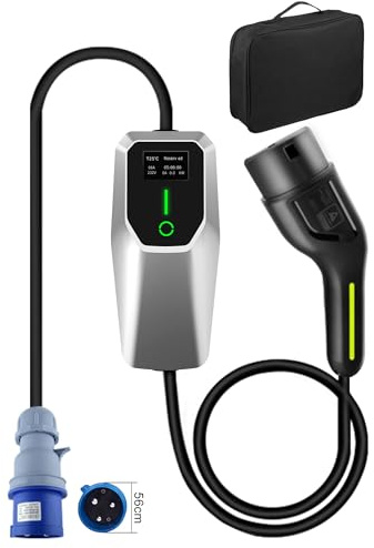 AWESAFE Cargador Coche Eléctrico, Cargador EV Tipo 2 de 7.2KW con Corriente Conmutable 8A-32A, con Pantalla, Carga Temporizada, Acepta Voltaje Doméstico 250V,Cable Carga Coche Electrico, 8 Metro
