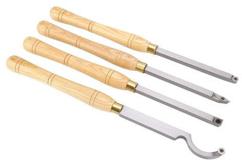 Fockety JUEGO DE HERRAMENTAS DE TONDO PARA CARPINTERÍA, 4 PIZAS DE ALEACIÓN DURA DE MANO JUEGO DE CINCELES DE TORNO DE MADERA DE CORTE ESTABLE Y PRECISO, MANGOS DE AGARRE CÓMODOS