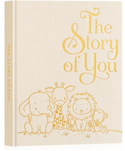 Lanpn Álbum Fotos Bebé Primer 5 Año para Niño Niña, The Story of Your Baby Memory Book, Libro Recuerdos Bebe, Baby's Journal Diario Recién Nacido Regalo (154 Páginas, Inglés, Beige)