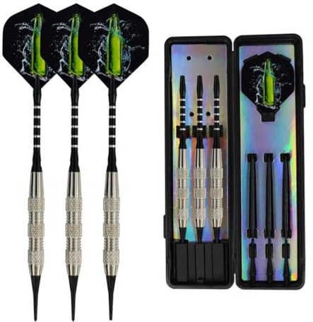 LQUYTA 3 Pezzi Freccette Punta Plastica 18G Imitazione Acciaio Tungsteno Asta Include Asta Sostitutiva Impennaggio Adatto per Uso Domestico Giochi Gara Bersaglio Freccette Elettronico (Verde)