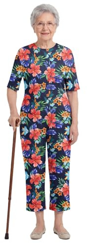 Oyolan Femme Grenouillère De Soin Manches Courtes Personnes Âgées Alzheimer Adulte Patient Combinaison Pyjama Fermeture Éclair dans Le Dos