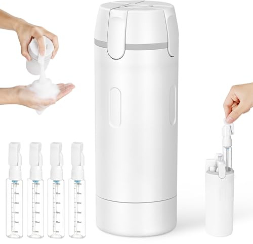 BUTBU Reseflaskor i silikon, 4 i 1 resebehållare, återanvändbara reseflaskor, lämpliga för schampo, lotion, sköljning, duschgel, med etiketter - vit