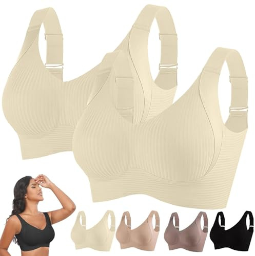 Gravid-BH Dam UK Sports Plus Size Ribbad 2-pack Push Up Trådlöst Underkläder Justerbar Stor Minimiser Non Wired Add Vadderad Sömlös Mjuk Andas Byst Minimizer Sömn Sport BH:ar