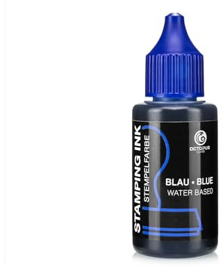 Octopus Fluids Stempelfarbe, Nachfüllfarbe zum Nachtränken von Stempelkissen und Stempelautomaten, 30ml Stempelfarbe, blau ohne Öl