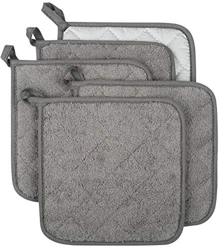Lifaith 100% Baumwolle Küche Everyday Basic Terry Topflappen hitzebeständig Untersetzer Topflappen für Kochen und Backen Set von 5 Grau
