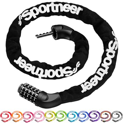 Sportneer Bike Lock: 5 Digit Combination High Security Anti Theft Bike Chain Lock - 3.2/3.6/4ft Heavy Duty Keyless Bicycle Lock for Bike Motorcycle Scooter Door & Gate - Easy to Use, Bike Accessories