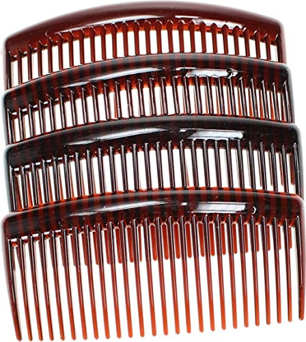 4 Pack of Tort Brown Large 9cm Plain French Side Hair Combs Slides Grips Clips Hair Accessories for Women Girls by Glitz4Girlz