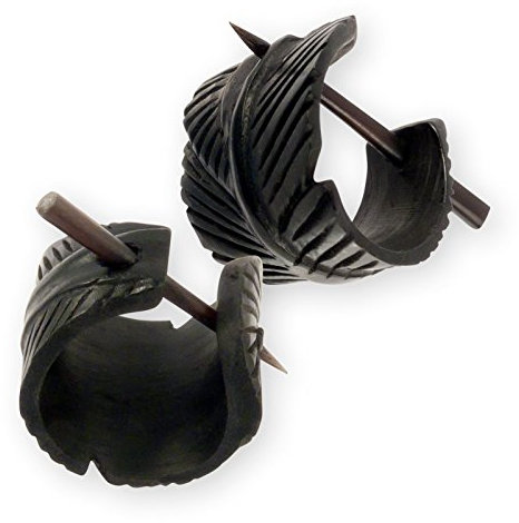 Fly Style Damen Feder Ohrringe Creolen aus Horn - Natur Damen Schmuck, Materialwahl:Horn