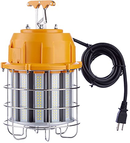 JC-LGL LED Temporary Work Light 100W LED Construction Lights 12,000lm 5000K Daylight Stainless Steel Guard Portable Hanging Work Lighting Workshop Jobsite Light Outdoor