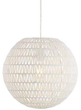 JONATHAN Y 15.7 White Modern Bohemian Woven LED Pendant Light, Adjustable Hanging Ceiling Lamp for Kitchen Island Dining Room, Paper Wicker Shade, Bulb Included JYL6503A