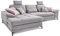 Cavadore L-Form-Sofa Castiel mit Federkern / Großes Schlafsofa in L-Form mit Bettkasten, Sitztiefenverstellung, Kopfstützen und XL-Longchair / 312 x 114 x 173 / Webstoff, Hellgrau