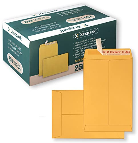 Xxcxpark 250 PCS 6x9 inches Security Catalog Envelopes Printable Self Seal Envelopes, Anti Tear brown Kraft Envelopes for Invitation Cards, Pictures, Photos, Documents
