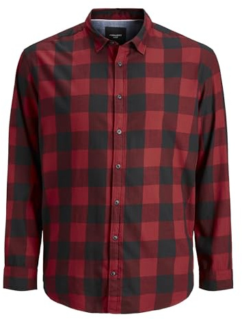 JACK & JONES Jjegingham Twill Shirt L/S PS Noos Chemise, Rouge Brique, 5XL Grande Taille Hommes