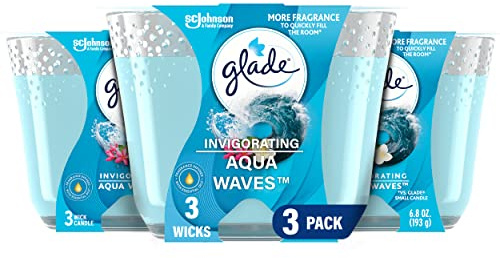 Glade Candle Aqua Waves, Fragrance Candle Infused with Essential Oils, Air Freshener Candle, 3-Wick Candle, 6.8 Oz, 3 Count