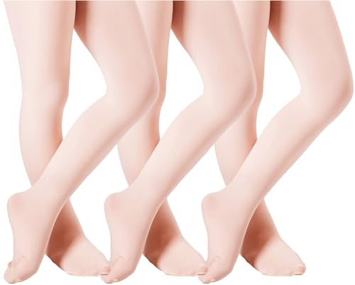 DIPUG Ballet Tights for Girls Dance Tights Toddler Thick Soft Footed Kids Pink Stockings Size 3t 4t 5t, 3 Pack