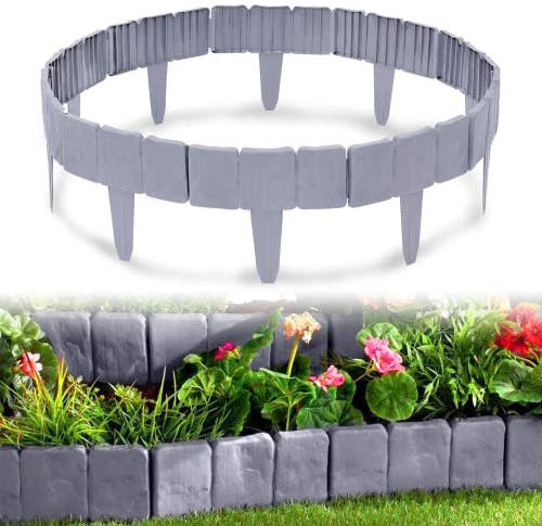 LZQ Bordure de pelouse aspect pierre 80 pièces pour parterres en plastique Gris 20 m