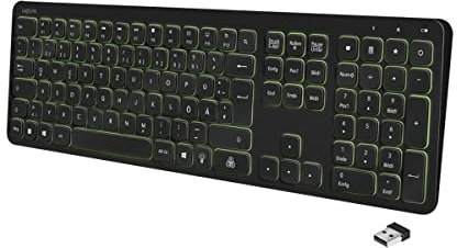 LogiLink ID0209 - Funk-Tastatur mit Regenbogenfarben-Hintergrundbeleuchtung & mit 111 Tasten, 17 Hotkeys, Automatischer Stromsparmodus, Schwarz