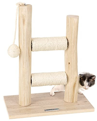 VOSS.PET Kratzbaum Morea 43 – Premium Kratzsäule mit Naturholz vom Tanoak Baum, Katzenkratzbaum für Junge und Erwachsene Katzen mit Echtholzstämmen