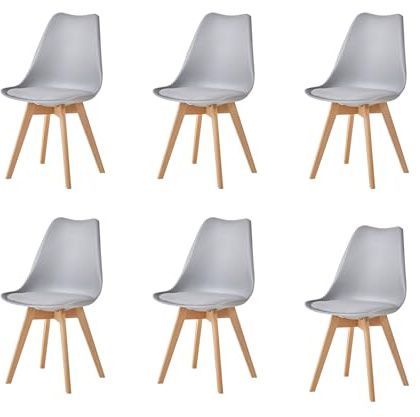HJhomeheart Sedie Sala da Pranzo, Set di 6 Sedie, Gambe in legno massello, Design Nordico Ergonomico, Sedie Cucina, Sedie Moderne (Grigio-6)