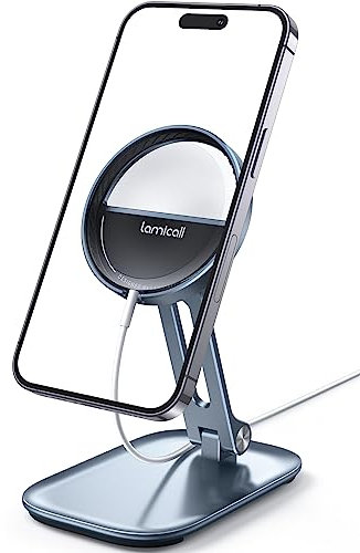 Lamicall Handy Ständer für Magsafe Ladegerät - Faltbare Aluminium Handyhalterung Tisch, 360° Verstellbarer Handyhalter für iPhone 17/16/15/14/13/12 Pro/Pro Max/Plus/Mini/Air, AirPods [Kein Ladegerät]