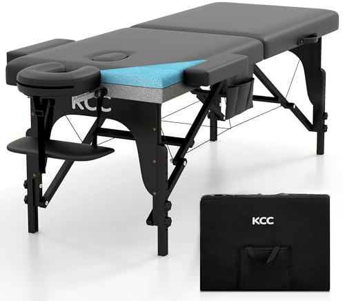 KCC Memory Foam Massage Table Premium Portable Foldable Massage Bed Height Adjustable, 84 Inches Long 28 Inchs Wide Home Salon Spa Bed Tattoo Table with Accessories &Carrying Case, Easy Set Up